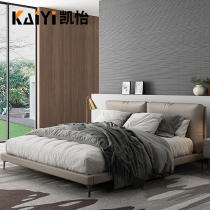 Italian minimalist leather bed light luxury modern simple double wedding bed atmospheric 2 meters 2 2 big bed master bedroom Net red bed