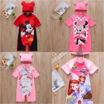 New girl conjoined sunscreen cute swimsuit baby speed dry swimsuit short sleeve cartoon spa young children small CUHK