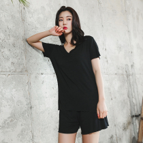 Modal pajamas womens summer thin sexy two-piece set with chest pad large size short-sleeved casual home wear can be worn outside