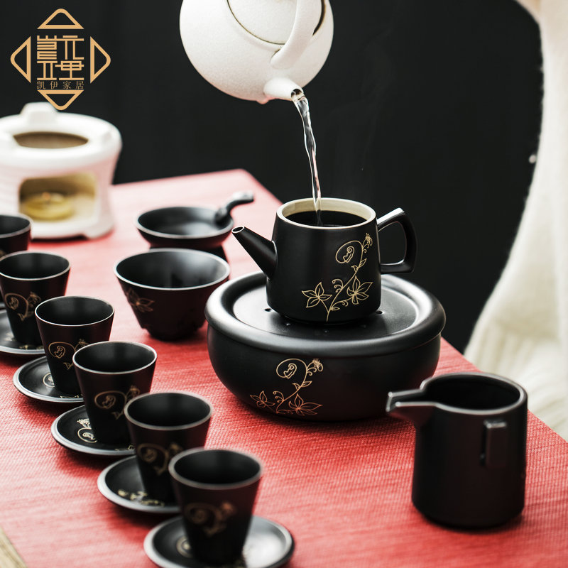 Japanese coarse pottery tea tray was large pot bearing ceramic checking round small dry mercifully tea kungfu tea set storage tray