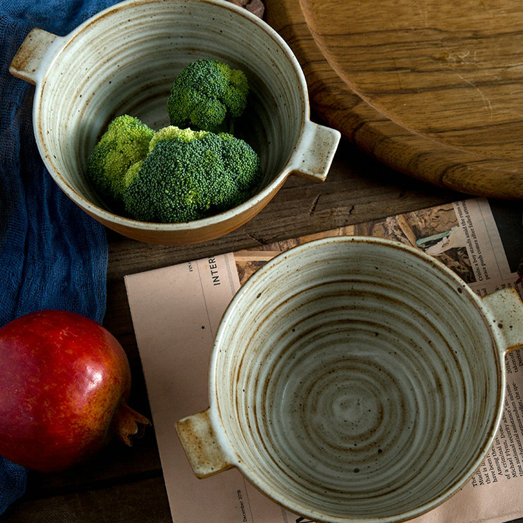 Japanese checking coarse pottery bowl retro ears large rice bowls bowl mercifully rainbow such use household utensils dish dish dish