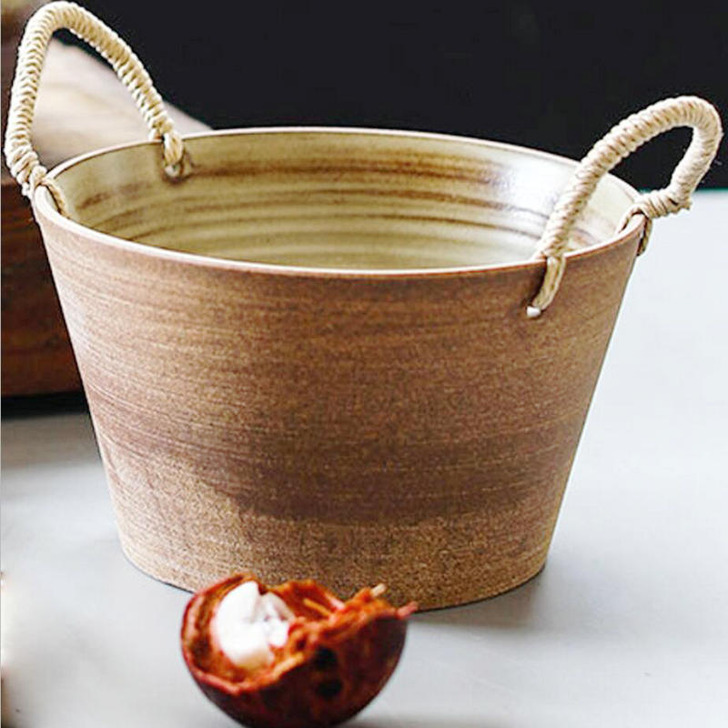 Japanese household artificial ceramic fools do old restoring ancient ways with hemp rope coarse pottery fruit basket soup basin dry fruit basket fruit bowl