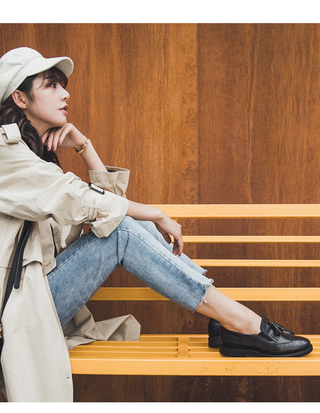 beau乐福鞋小皮鞋女布洛克ins女鞋粗跟英伦风单鞋复古平底牛津鞋