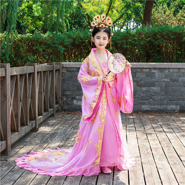 儿童皇后古装女童拖尾贵妃公主宫廷服装古代衣服仙女走秀演出汉服