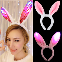 Christmas New Years Eve party performance with a plush glowing rabbit ear Rabbit girl head hoop sequin rabbit headwear