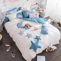 Childrens four-piece set of pure cotton boy girl cartoon cotton sheets quilt cover 1 2m three-piece set of bedding for students