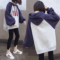 Pregnant womens sweater autumn and winter plus velvet thickened pregnant womens autumn long sleeve jacket Korean loose lazy wind hooded coat Spring