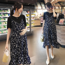 Pregnant women dress summer dress 2019 new chiffon pregnant women set summer skirt long top suspender skirt tide