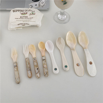 Po-Han Feng ins Medieval Vintage French Natural Handmade Shell Fork Spoon Yogurt Dessert Coffee Ice Cream Spoon