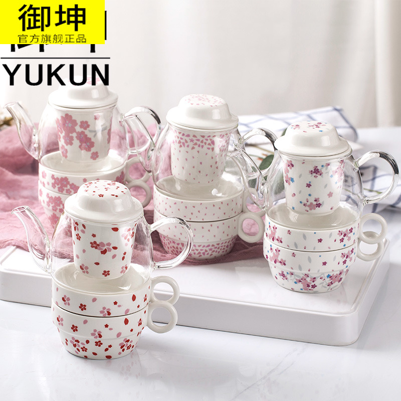 Royal of heat - resistant glass teapot stainless steel filter teapot teacup teapot tea tea set flowers and the plants