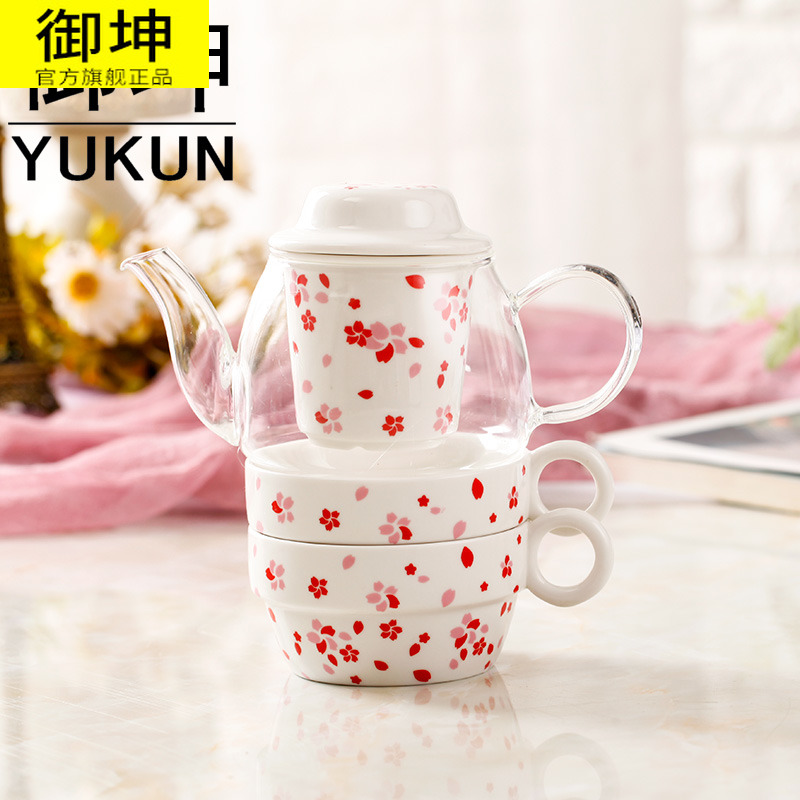 Royal of heat - resistant glass teapot stainless steel filter teapot teacup teapot tea tea set flowers and the plants