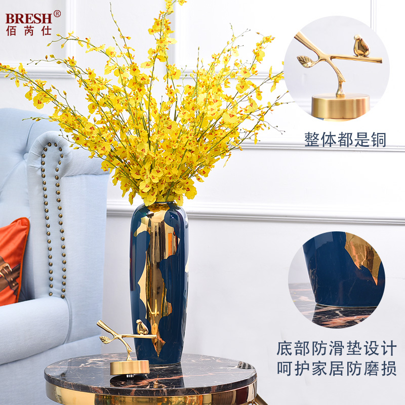 Light the key-2 luxury of modern ceramic vases, pure copper cover furnishing articles of new Chinese style living room flower arrangement of jingdezhen ceramic vase household