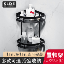 Punch-free bathroom shelf corner toilet wall shelf black tripod Wall Wall Shower Gel storage