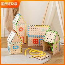 Kindergarten 3-6 years old hand-knitted DIY Montessori early education puzzle threading threading flower rope childrens creative toys