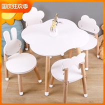 Childrens peanut table set simple kindergarten table and chair solid wood household desk baby toy table handmade learning table