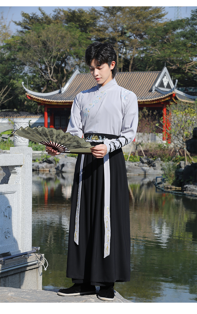 原创男中国风汉服唐装古风帅气书生青年网红衣服演出服三件套古装