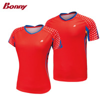 Bonny wave force sports round neck T-shirt badminton sportswear short sleeve small hole fabric moisture wicking sweating men and womens clothing