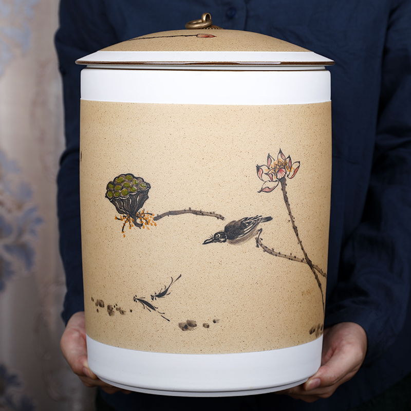 Hand - made painting of flowers and coarse pottery caddy fixings jingdezhen ceramic large puer tea cake powder POTS household seal pot