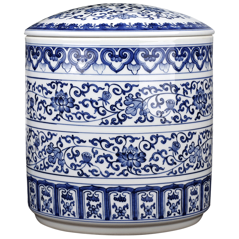 Retro creative seven loaves caddy fixings of blue and white porcelain ceramic big yards two jins of pu 'er tea pot package installed storage tanks