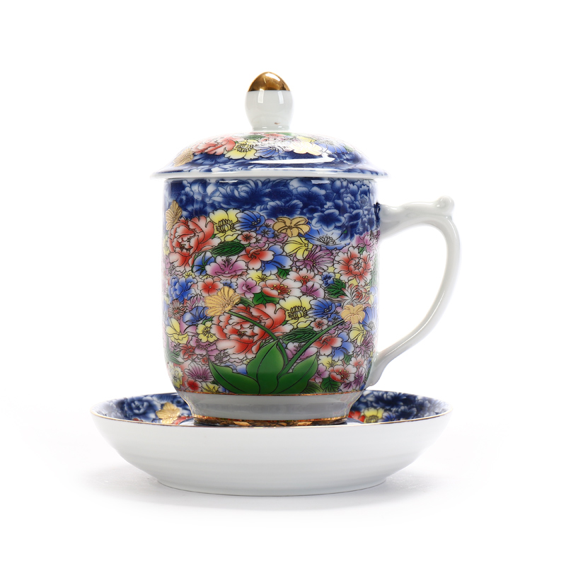 Recreational product jingdezhen flower splendid office tea colored enamel cup tea cups have the ceramic filter