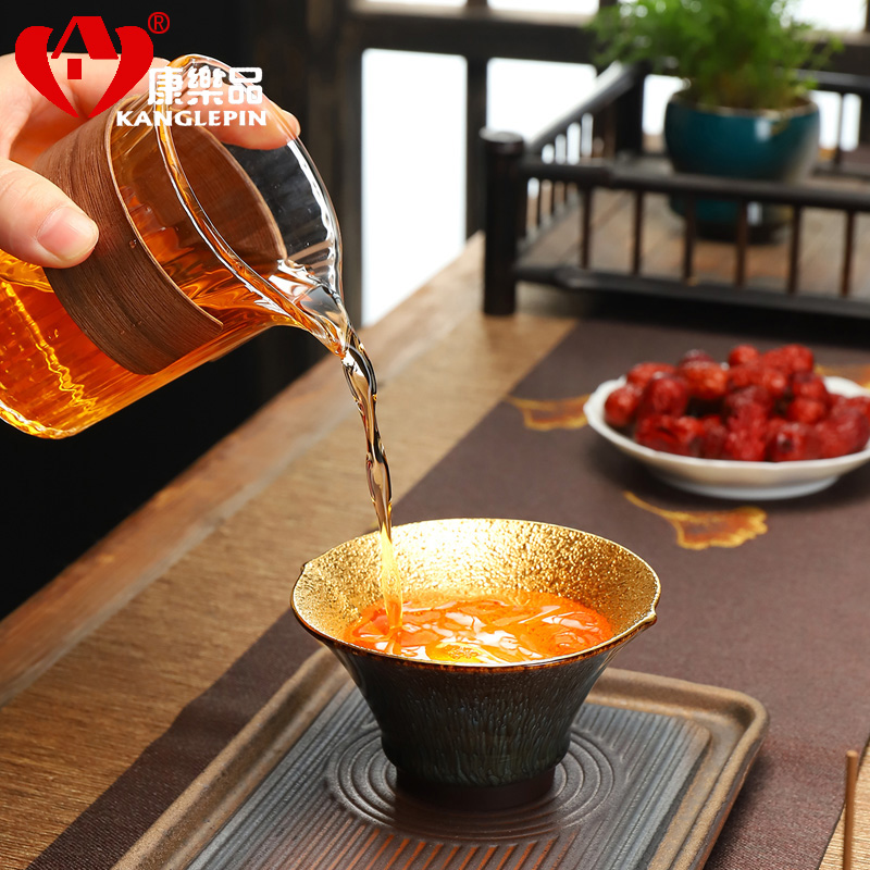 Recreational product big lacquer prevent hot tea pure manual big masters cup new Chinese porcelain body gold cup sample tea cup