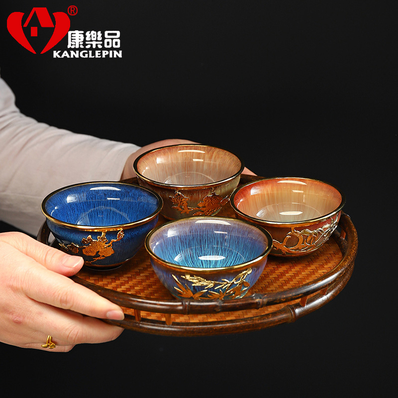 Recreational product an inset jades built office gift household kung fu tea light cup single cup sample tea cup red glaze ceramic