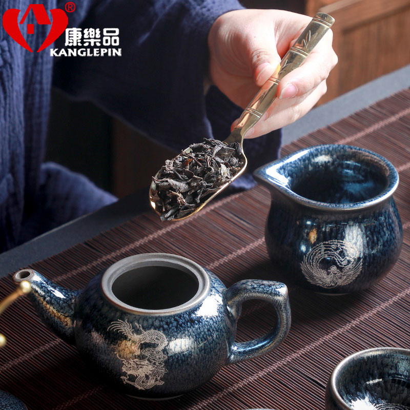 Recreational product silver coloured glaze jade porcelain tea set 6 gentleman kung fu tea spoon ChaZhen pure copper fittings ChaGa cups of tea