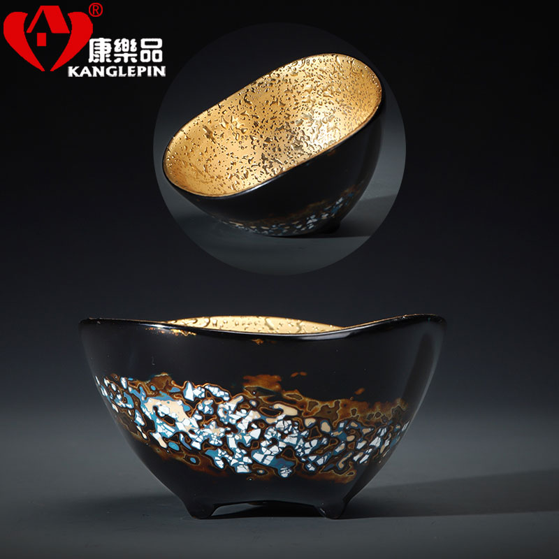 Recreational product lacquer checking ceramic tea set gold cup with three legs big master cup sample tea cup Chinese single CPU