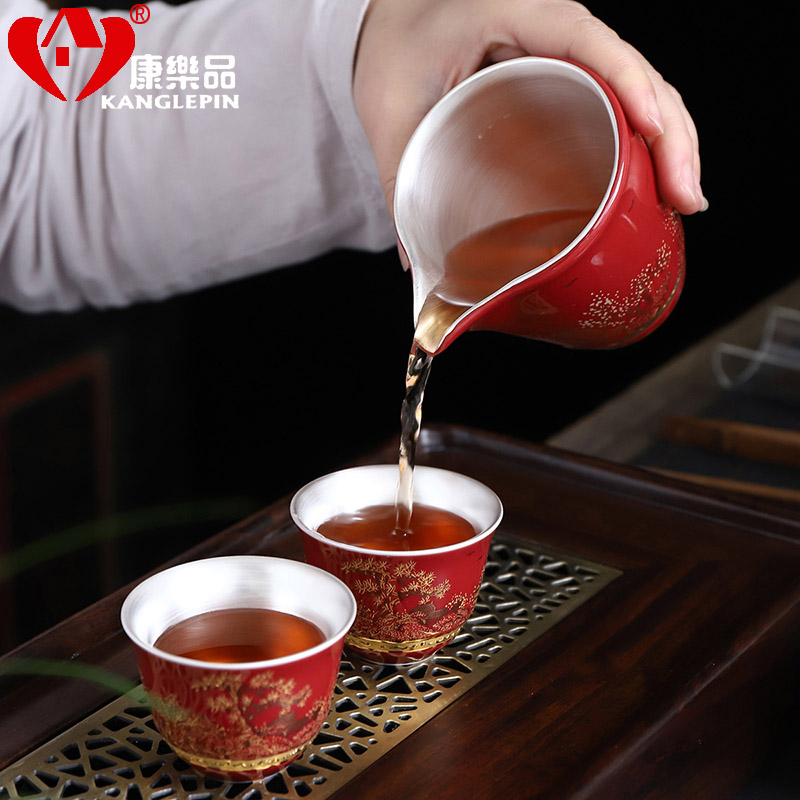 Recreational product kung fu tea set household Jin Liu silver lid to use ceramic cups office gift box custom package