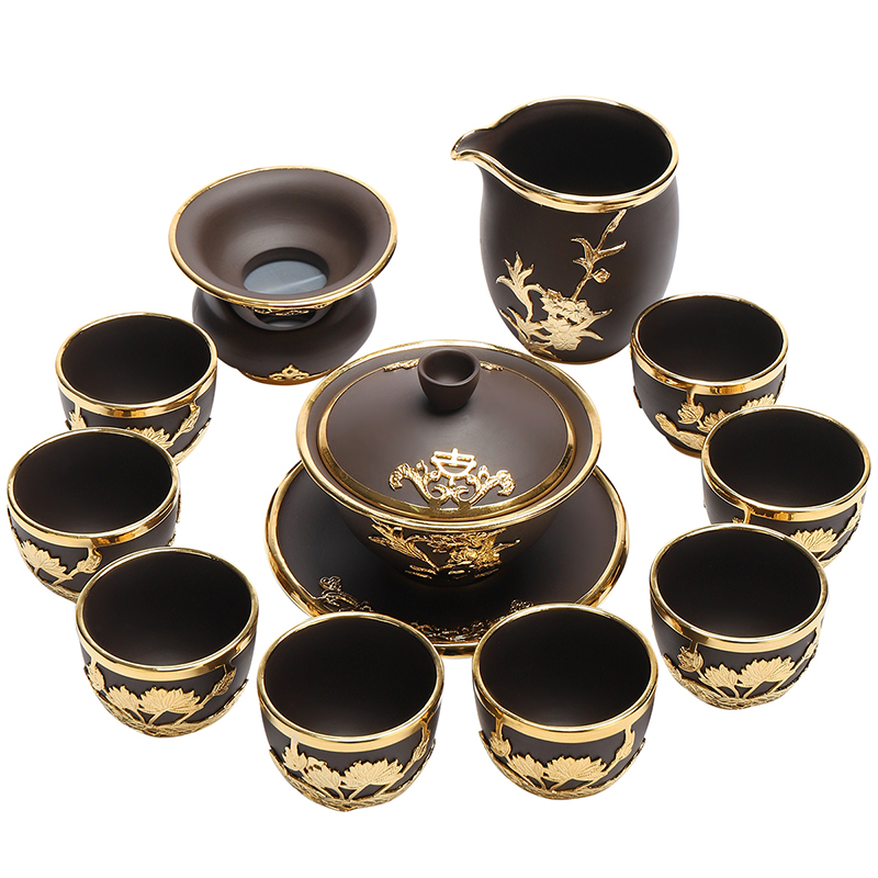 Recreational product gold purple sand tea set household contracted fair orchid tea cups of tea tea set office