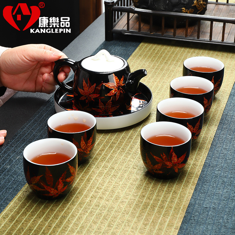 Recreational product lacquer tea sets office Chinese lacquer maple leaves a gift of a complete set of tea service court wind dehua white porcelain cups