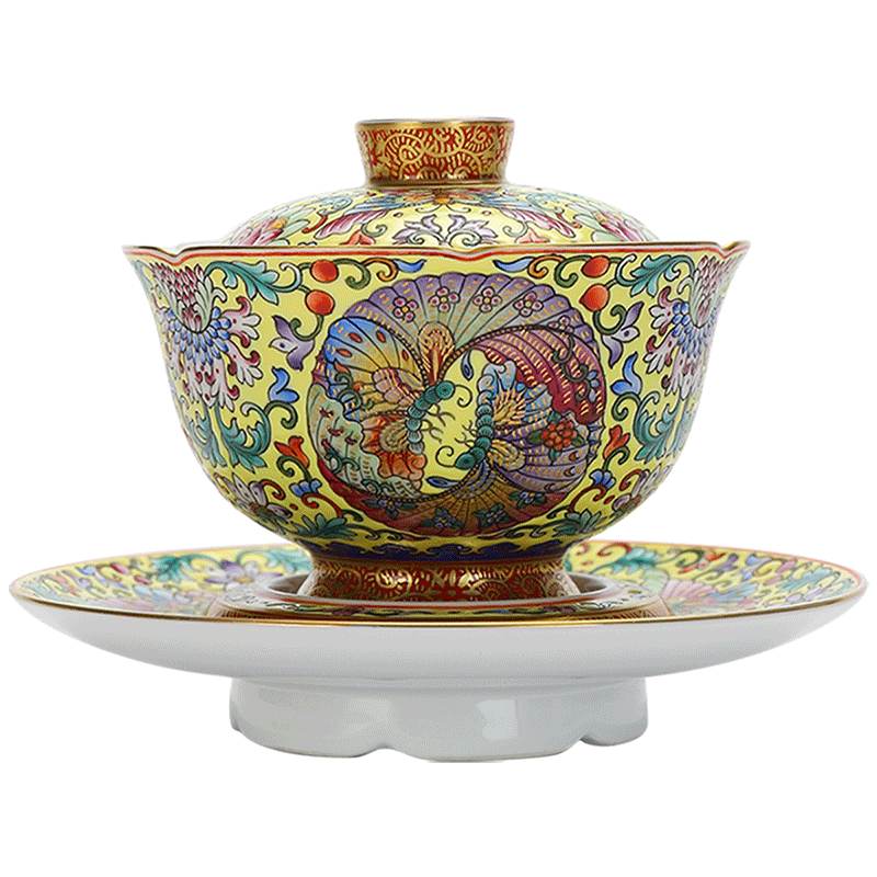 Recreational product high - end colored enamel tureen 13.9 cm high, 10.2 cm wide warbler song butterfly dance large household jingdezhen painting