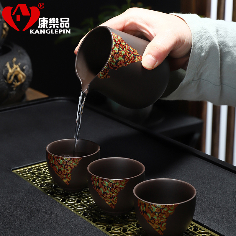 Recreational product creative Chinese lacquer ceramic tea set creative household purple sand tea set a complete set of kung fu can customize LOGO