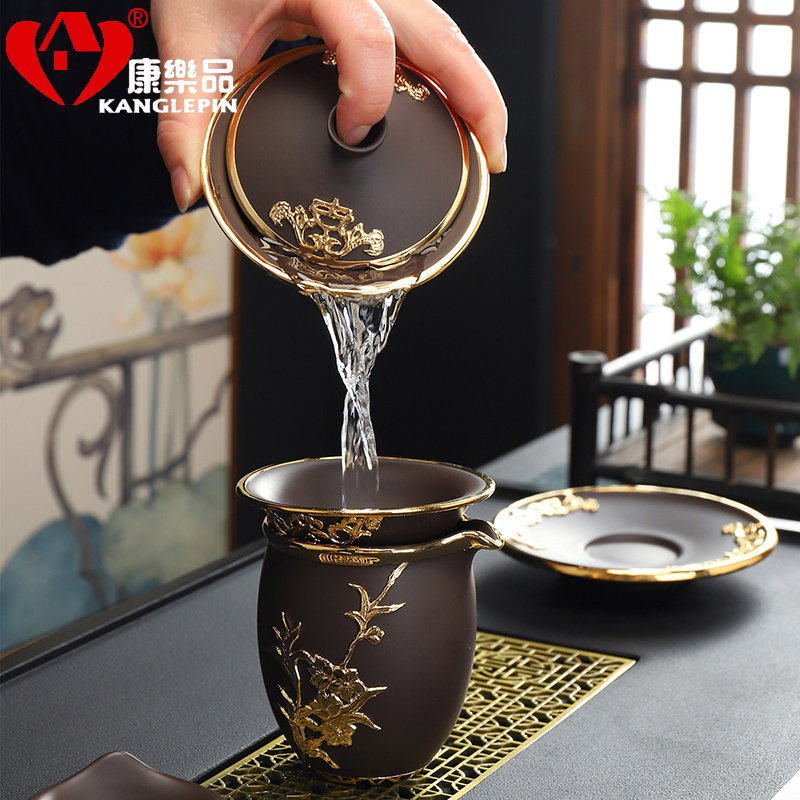 Recreational product gold purple sand tea set household contracted fair orchid tea cups of tea tea set office