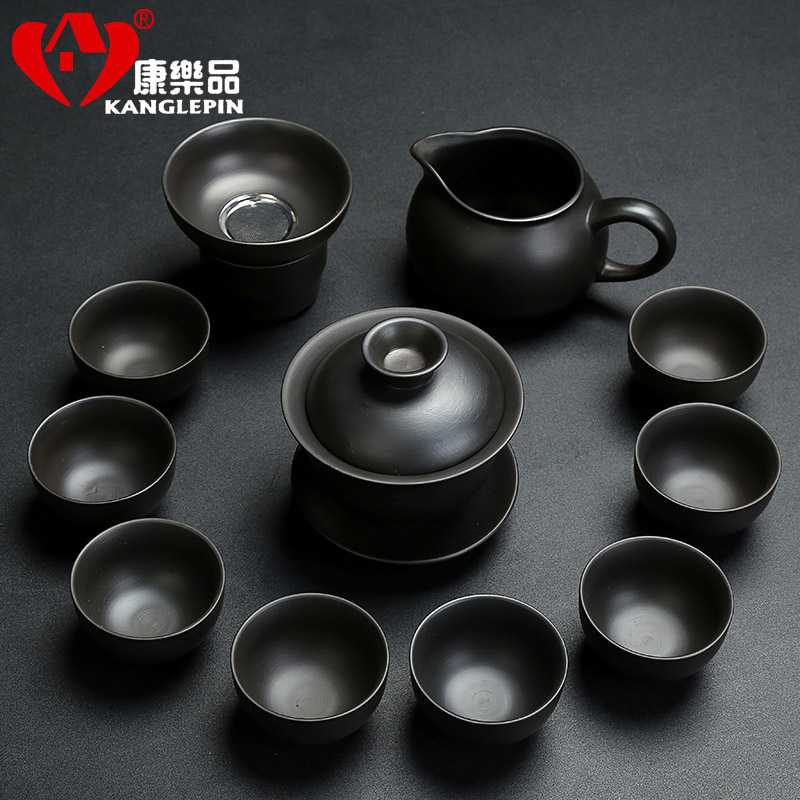 Recreational product yixing purple sand kung fu tea set domestic ore black mud tureen tea cup contracted a whole set of the teapot