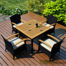 Leisure Outdoor Villa Patio Terrace Terrace balcony Rattan Rattan-knitted table Outdoor Plastic Wooden Chairs Combined Rattan Chair One Table Six Chairs
