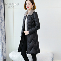 women's mid-length sheepskin slim leather jacket