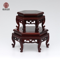 Red red acid branch solid wood hexagonal square table base stone vase jade antiques bonsai base wood carving ornaments