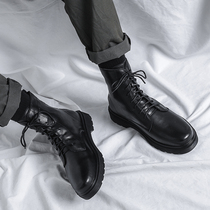 Martin Boot Mens High Gang Inn Wind Leather Tooling Mens Boots Mens Summer Middle Helper The Korean Version Trend Locomotive Leather Boots