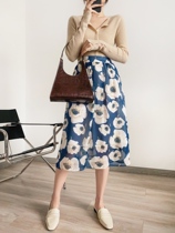 Small boutique D * vn~Smudge flower print silk skirt 21 spring and summer in advance of the official website