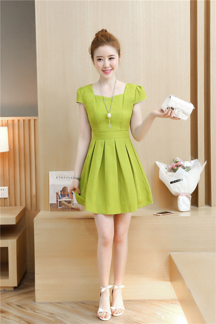 1685#夏装新款裙子韩版小清新短袖气质收腰显瘦a字裙连衣裙女夏季
