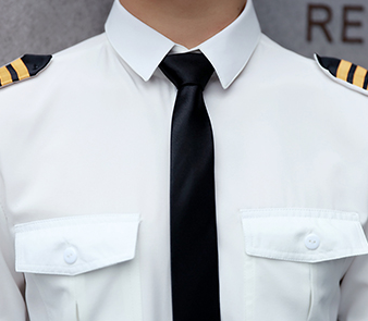 春秋薄长袖衬衫男装韩版修身空军制服肩章休闲长衬衣男式寸衫白色