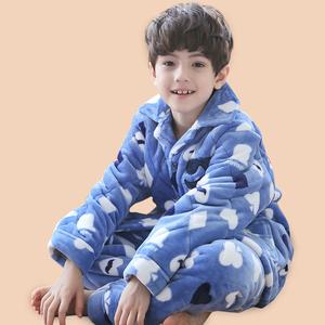 男童睡衣冬季加厚款珊瑚绒夹棉加绒保暖儿童法兰绒家居服小孩套装