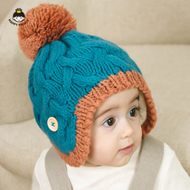 Korean version of the newborn baby male and female children cute hand knitted velvet warm wool ball wool hat baby hat autumn and winter