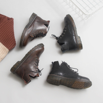 Earl Cat Martin boots womens British style spring and summer retro leather flat bottom black handsome little booties motorcycle boots