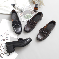 Earl cat small leather shoes female JK uniform shoes Japanese college style students orthodox middle heel bow single shoes 0035