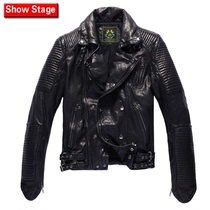 Trend mens locomotive leather leather clothing male teenagers slim body Europe and America Haining casual sheep leather mens jacket
