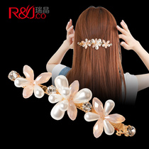 Pearl hairclip back head hairpin female rhinestone clip spring clip hair accessory top clip horizontal clip horsetail clip head jewelry