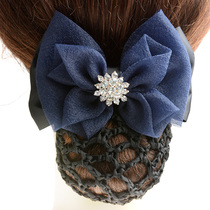 Bow career floral headdress net pocket Korean silk yarn rhinestone hairpin flight attendant work headwear hair net nurse hair clip