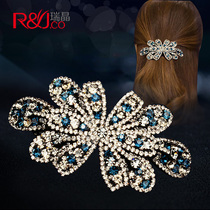 Rhinestone hairclip Korean headdress elegant flower hair spring clip hair accessories female mother hairpin top clip floral headdress jewelry